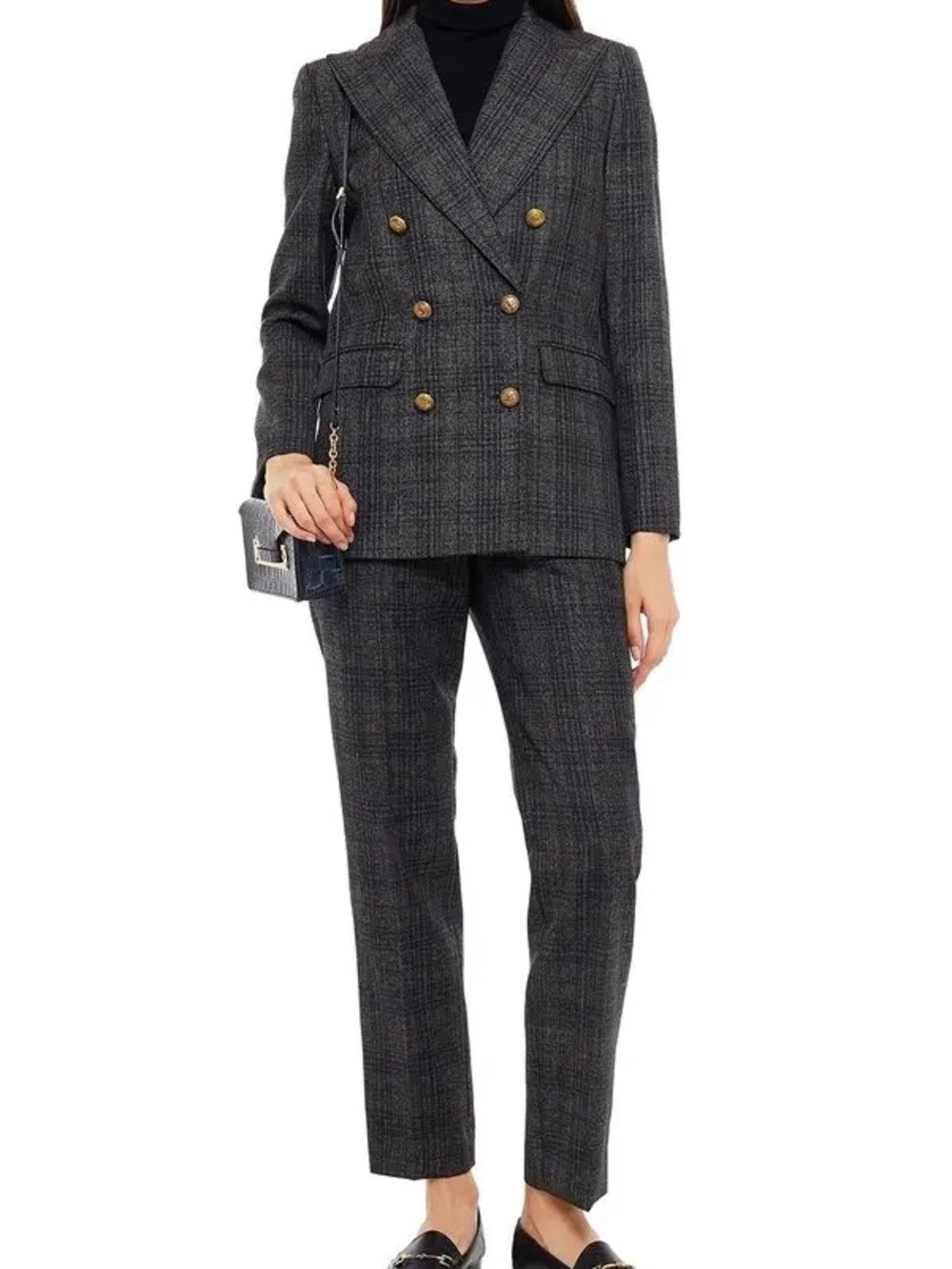 Sandro Charcoal Plaid Double-Breasted Pantsuit